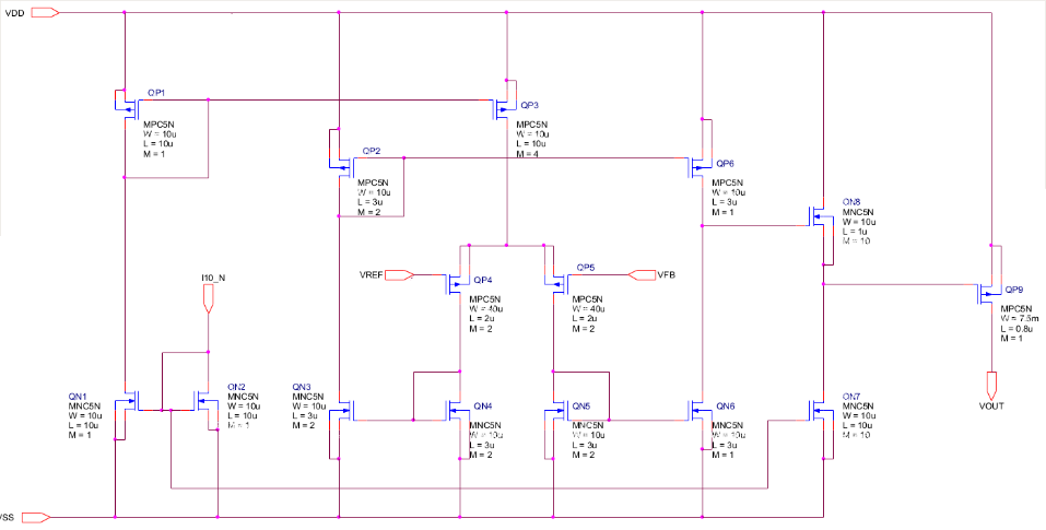 Esquemático simplificado del proyecto CIAA-Microelectronica #1: LDO
